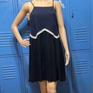 Navy Crochet Bodice Spaghetti Strap Mini Dress